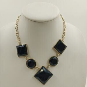 Jessica Simpson Chunky Black Faceted Square & Round in Gold Tone Chain Necklace